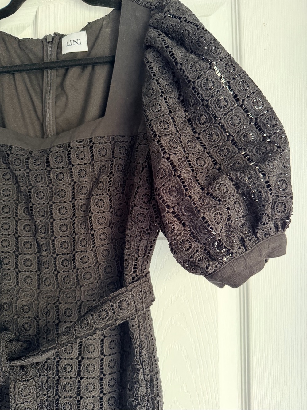 Black Eyelet Puff-Sleeve Jumpsuit M - Picture 4 of 10
